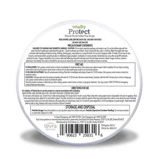Vetality Protect Flea & Tick Collar Dogs fits neck up to 26" - 12 month protection