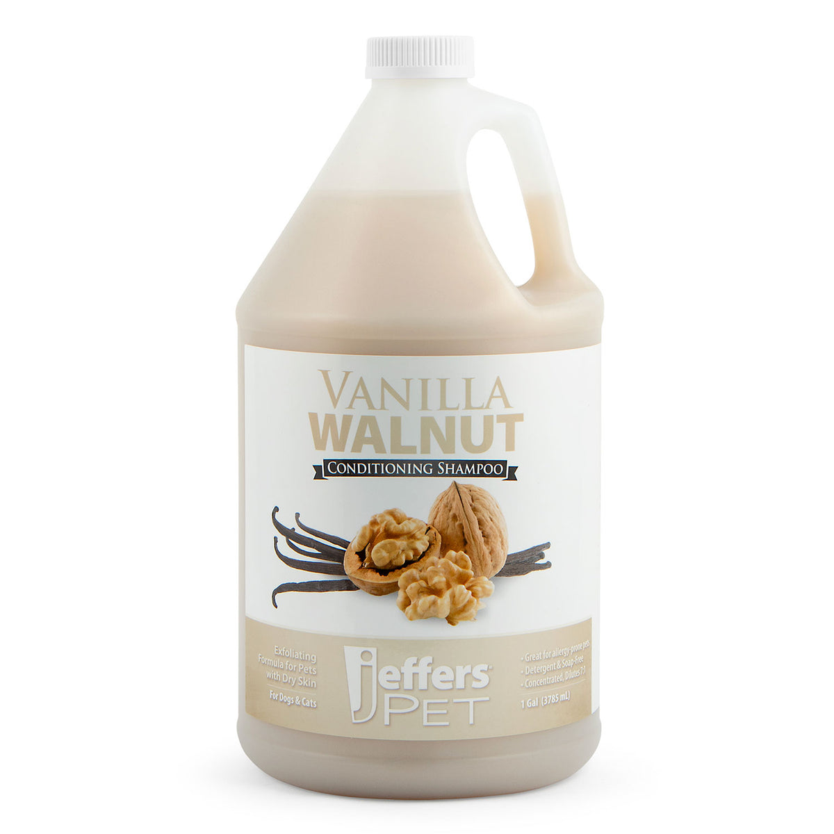 Jeffers Pet Vanilla Walnut Conditioning Dog & Cat Shampoo, 128 oz – Deodorizing Grooming Wash, Coconut Based Soap Free Formula, Walnut Oil & Vanilla Extract, Vitamins A D E, Concentrated Coat Care