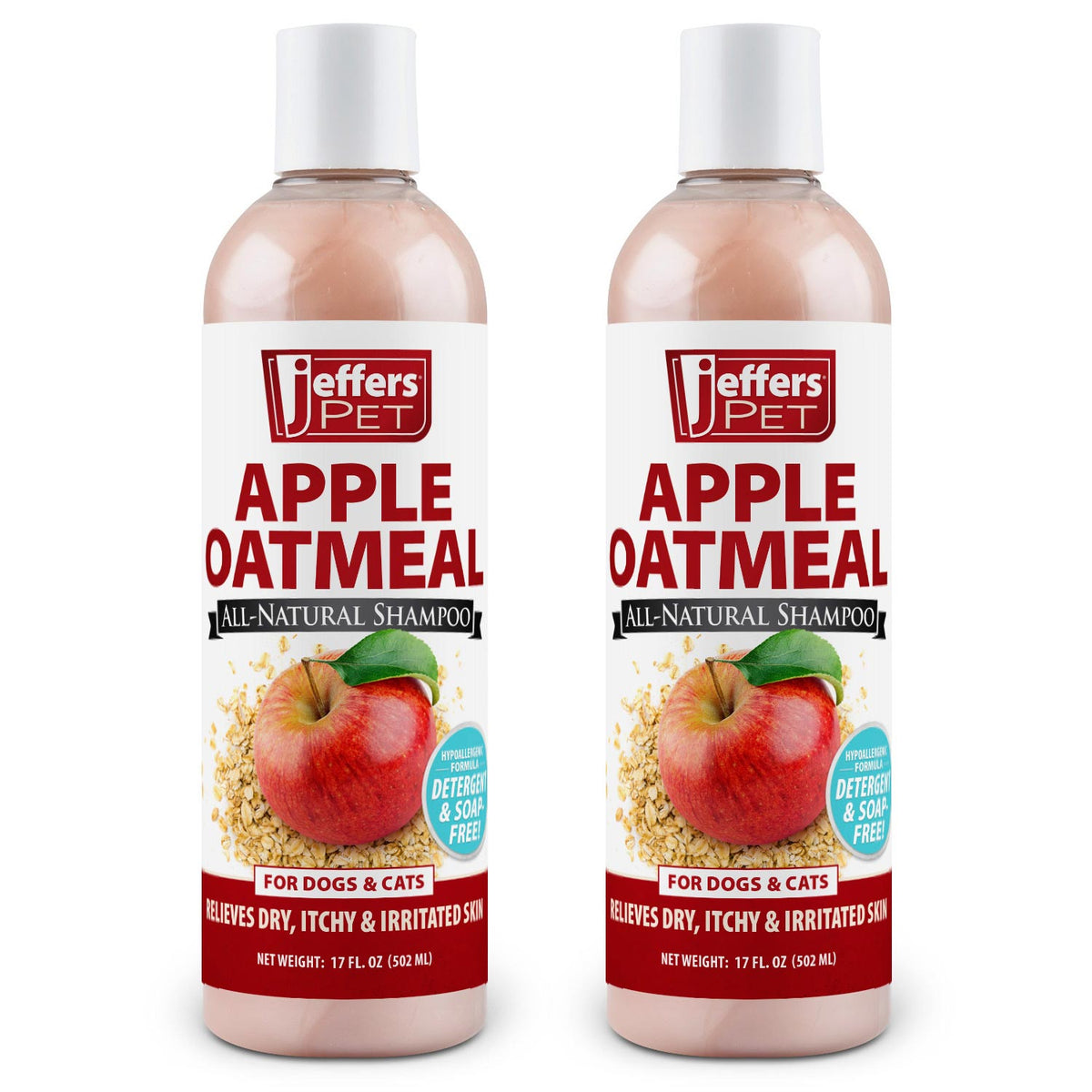 Jeffers Pet Apple Oatmeal Pet Shampoo for Dogs & Cats, 17 oz, 2pk
