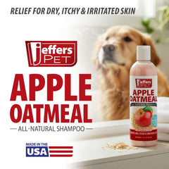 Jeffers Pet Apple Oatmeal Shampoo for Dogs & Cats, 17 oz - Gentle Coconut Based Formula w/ Colloidal Oat Protein, Soap Free, Deodorizing Apple Scent, Sensitive Skin, Puppies Kittens Grooming Care