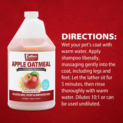Jeffers Pet Apple Oatmeal Shampoo for Dogs & Cats, 128 oz - Gentle Coconut Based Formula w/ Colloidal Oat Protein, Soap Free, Deodorizing Apple Scent, Sensitive Skin, Puppies Kittens Grooming Care