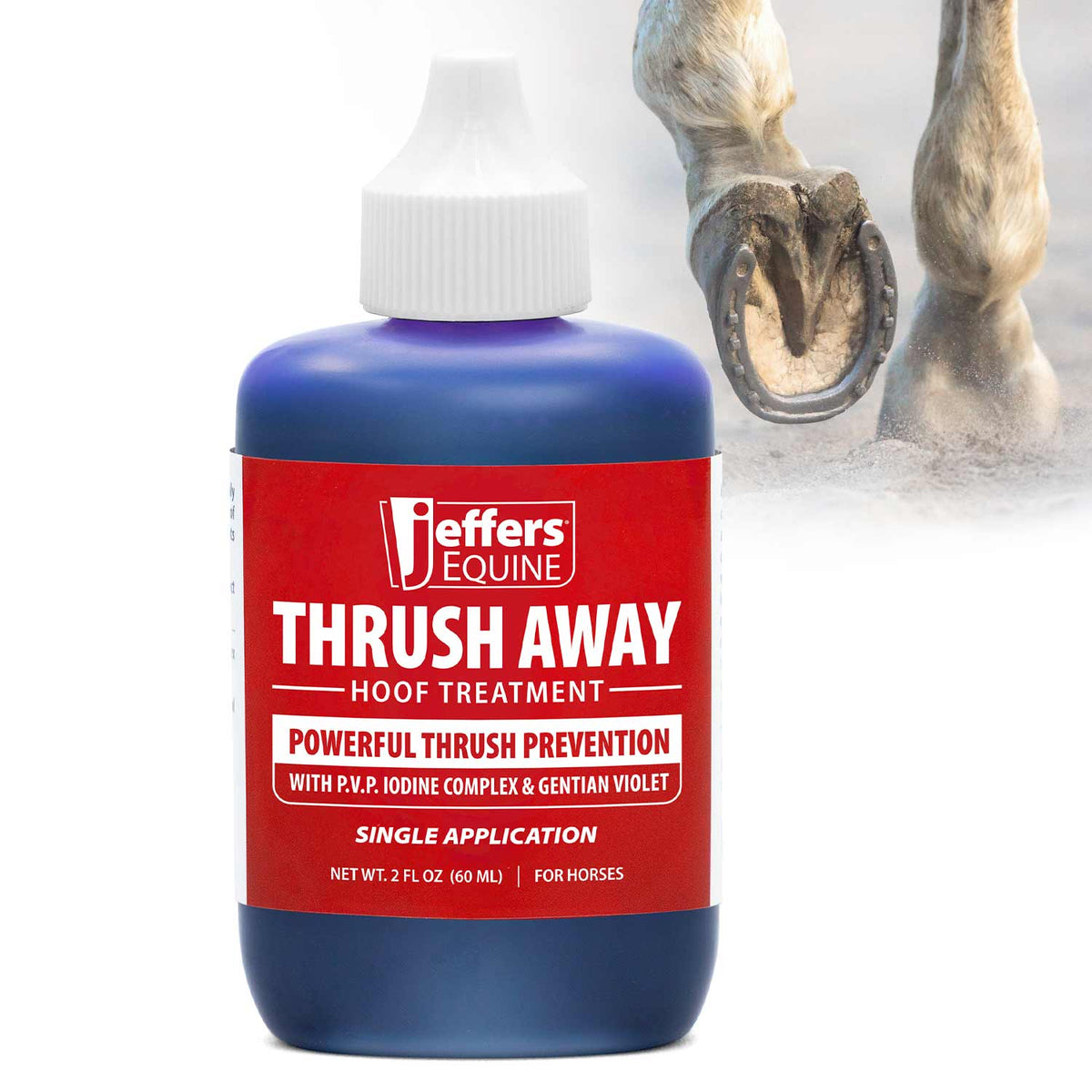 Jeffers Equine Thrush Away 2 Oz Iodine Hoof Solution for Horses – White Line, Frog, Pads, Farrier, Grooming, Stable, Ranch, Farm – Easy Application Hoof Care for Wet & Dry Conditions