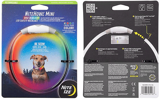 قلادة الأمان NiteHowl LED من NITE IZE، قابلة لإعادة الشحن، قرص صغير قابل للتحديد