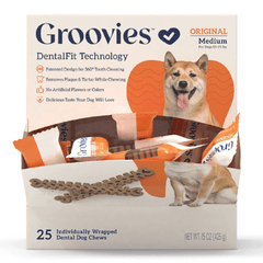 GROOVIES Dog Dental Chews Gravity Box Medium 25ct