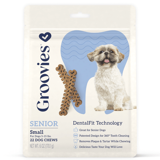 GROOVIES مكافآت أسنان للكلاب الكبيرة في السن، 6 أونصة، حجم صغير، 22 قطعة
