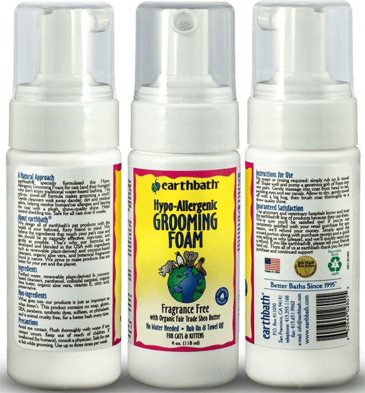EARTHBATH Waterless Grooming Foam for Cats Hypo-Allergenic 4oz