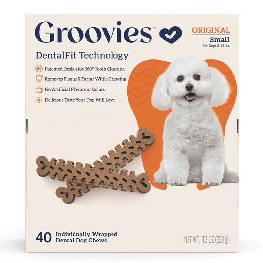 GROOVIES مكافآت أسنان للكلاب، علبة صغيرة، 40 قطعة
