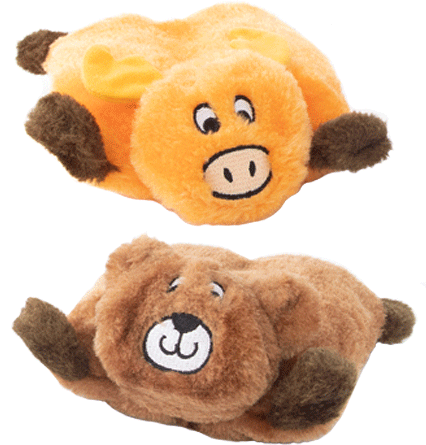 عبوة من قطعتين من وسادات ZIPPY PAWS Squeakie Pad على شكل دب وأيل