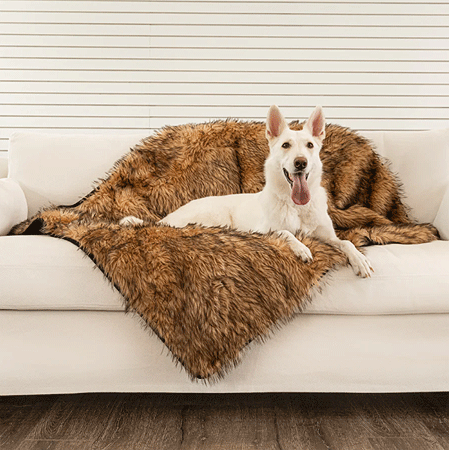 *PAW PupProtector Waterproof Throw Blanket Faux Fur Sable Tan Original