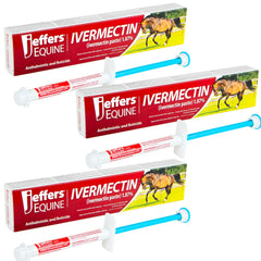 Jeffers Equine Ivermectin Gel Horse Dewormer Paste 1.87%, Broad Spectrum Equine Parasite Control Formula, Apple Flavored Oral Wormer for Horses, Easy Travel Use, Mess Free Syringe Tube - 3 Pack