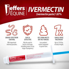 Jeffers Equine Ivermectin Gel Horse Dewormer Paste 1.87%, Broad Spectrum Equine Parasite Control Formula, Apple Flavored Oral Wormer for Horses, Easy Travel Use, Mess Free Syringe Tube - 3 Pack