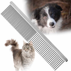 Peine plano Jeffers para mascotas – Peine de acero cromado con dientes finos y gruesos para perros, gatos y cachorros – Herramienta para desenredar, eliminar el pelo suelto y quitar nudos en pelo largo o corto – 19 cm de largo, dientes de 3,2 cm