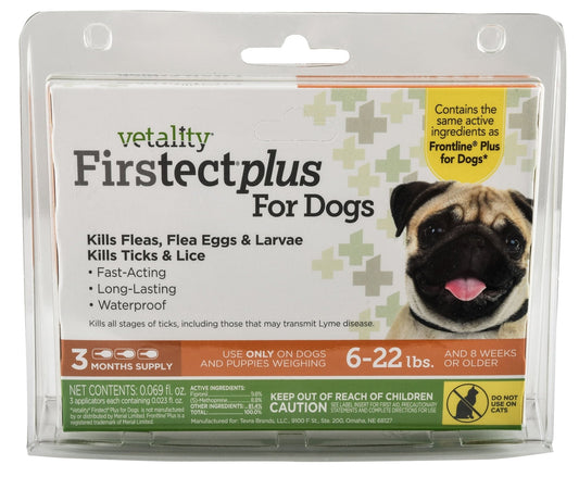3-pk Vetality Firstect Plus for Dogs Size: Dogs 6-22 lb