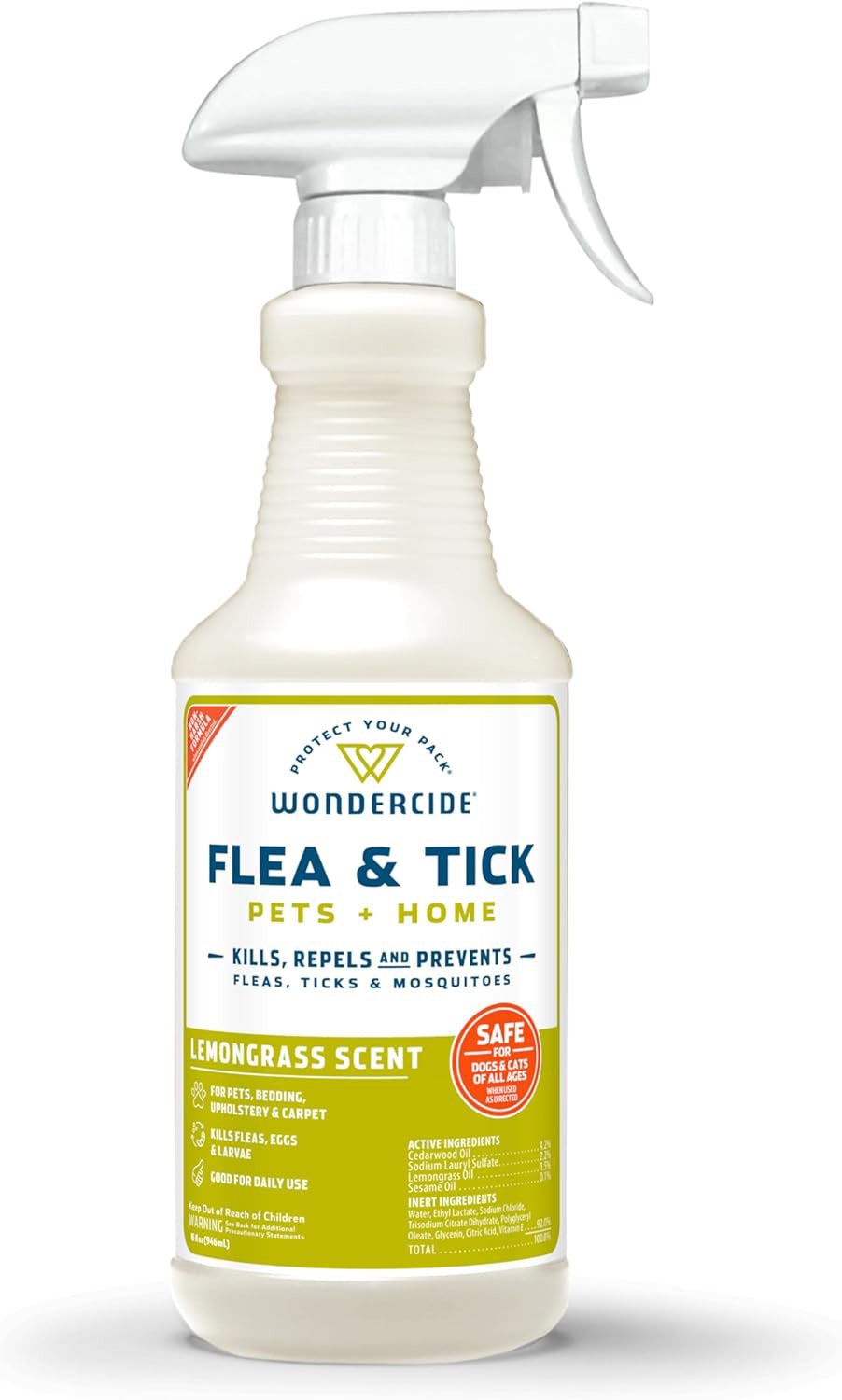Wondercide Flea, Tick & Mosquito Control Spray for Pets + Home, 16 oz, Lemongrass
