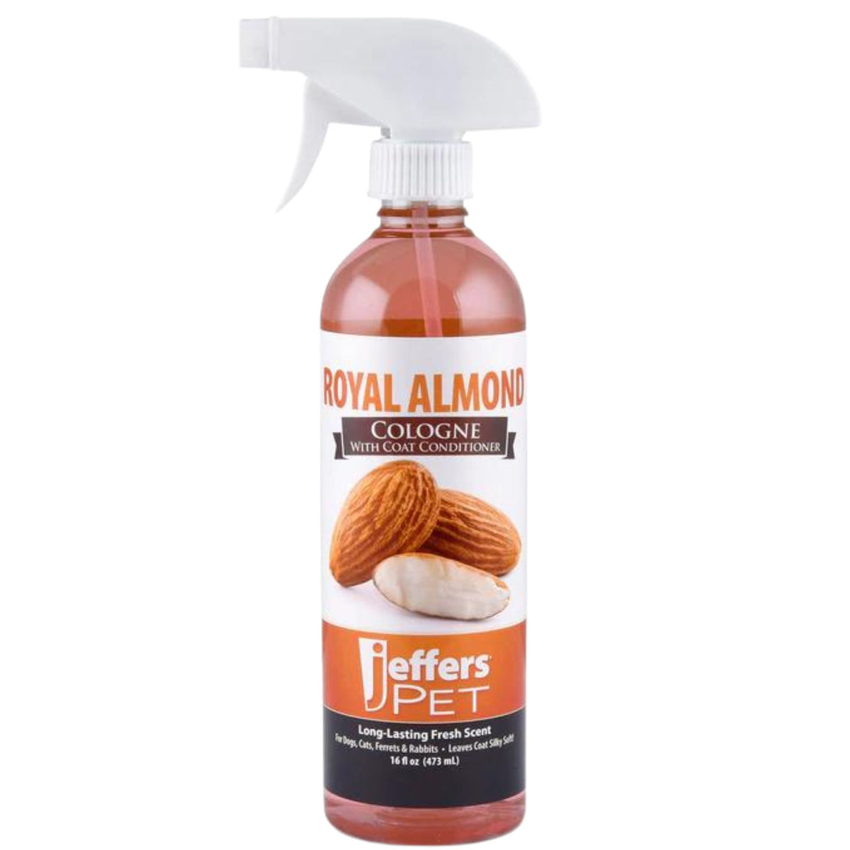 Colonia en spray Jeffers Pet con acondicionador para el pelaje de perros y gatos, Almendra Real - Bruma perfumada sin detergente ni jabón, desodorizante, refrescante, segura para mascotas, para uso en salones de belleza y en el hogar - 473 ml
